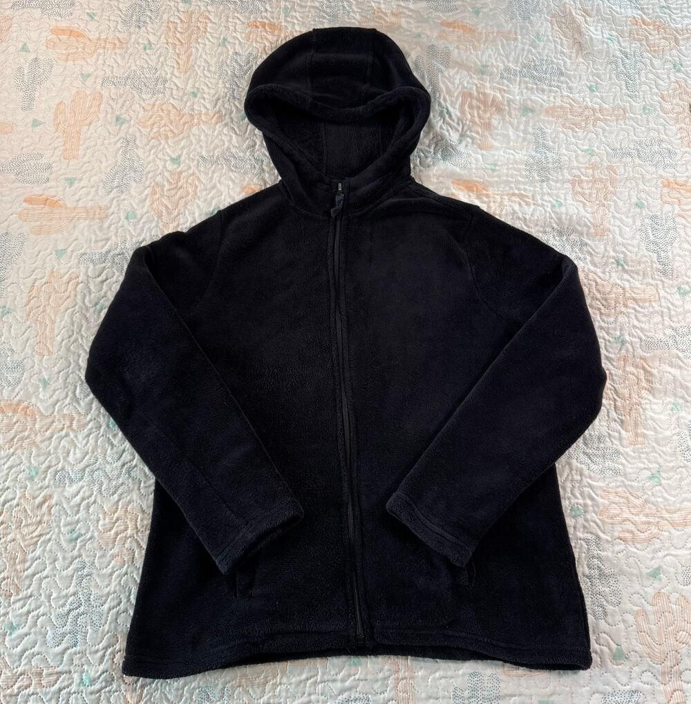 Basic Editions Black Fleece Zip Up Hoodie Women’s L Cozy Jacket